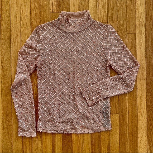 Anthropologie Pilcro Blush Sequin Turtleneck Blouse - Picture 3 of 7